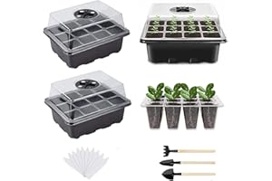 Mecctuck 3 Pezzi Mini Serra per Piantine, Vassoio Coltivazione, Semina Pianta Starter Vassoio con Coperchio per Umidità e Base a Tenuta Stagn con 3 Strumenti per Piantare e 10 Etichette per Piante (B)
