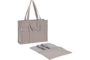 LÄSSIG Baby Wickeltasche mit Wickelunterlage, Kinderwagenbefestigung, nachhaltig produziert/GRE Tote Up Bag taupe