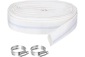 Rebower Pool Backwash Hose, 1.2 Inch x 98.4ft Reinforced Drain Hose PVC Lay Flat Water Discharge Pump Hoses for Pool Filter Swimming Pump, with 2pcs Clamps, White