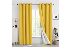 Deconovo Cortinas Dormitorio Moderno con Forro de Gris Plata 1 Par 140 x 245 cm Amarillo