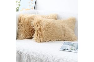 OYIMUA 2 miękkie ozdobne poszewki na poduszki, dekoracyjne poduszki ze skóry jagnięcej, sztuczne futro, długie włosie, poduszka dekoracyjna, imitacja futra, Cuddly (beżowe, 30 x 50 cm)