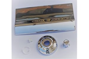 PUCCIPLAST PLACCA RAME, rosone, bottone a parte 330 x 165; Placca completa di telaio cromata; rosone filettato e bottone cromata; prolunga pulsante da 1 cm a 3 cm