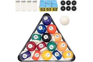 MSYU Billiard Pool Balls with Cue Chalks, Triangle Ball Rack, Tip Replacements and Table Spot Stickers, Pool Table Accessories