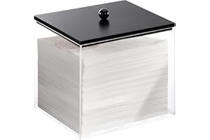 Puricon Dispensador de Toallas Faciales Desechables de Acrílico,Caja de Almacenamiento Transparente con Tapa de Bambú,Compatible con Toallitas Clean Skin Club(NO Incluidas),Contenedor para Baño- Negro