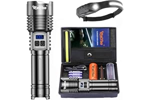 Relybo Torches LED Super Bright 500000 Lumen, Rechargeable Torch Flashlight, Powerful Torches Battery Powered, 2 Switches, 4 Lighting Mode, High Powered Torch for Dog Walking Camping Hiking Emergency