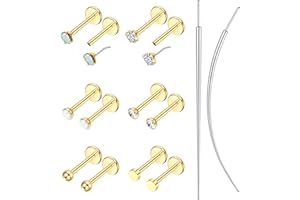 6 Paar Helix Piercings Chirurgenstahl (0,8mm|1,0mm|1,2mm),Hypoallergene Tragus Piercing Set Piercing Ohr Labret Conch Nasenpiercing Stecker Lippenpiercing,Silber Gold Tragus Ohrringe Piercings Schmuck