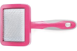 Ancol Ergo Cat Slicker Brush - Pink Grooming Tool for Removing Loose Fur and Detangling - Soft Bendy Pins for Glossy Coat Care - Ideal for Long Haired Cats