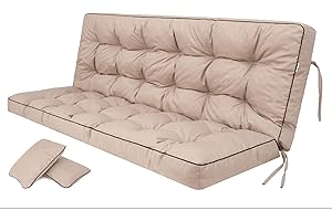 ‎PILLOWPRIM PillowPrim Beige Kissen für Hollywoodschaukel, Gartenschaukelkissen 120 cm, Komfort Sitzbank mit Rückenlehne, Inklusive Zwei Rückenlehnen-Kissen