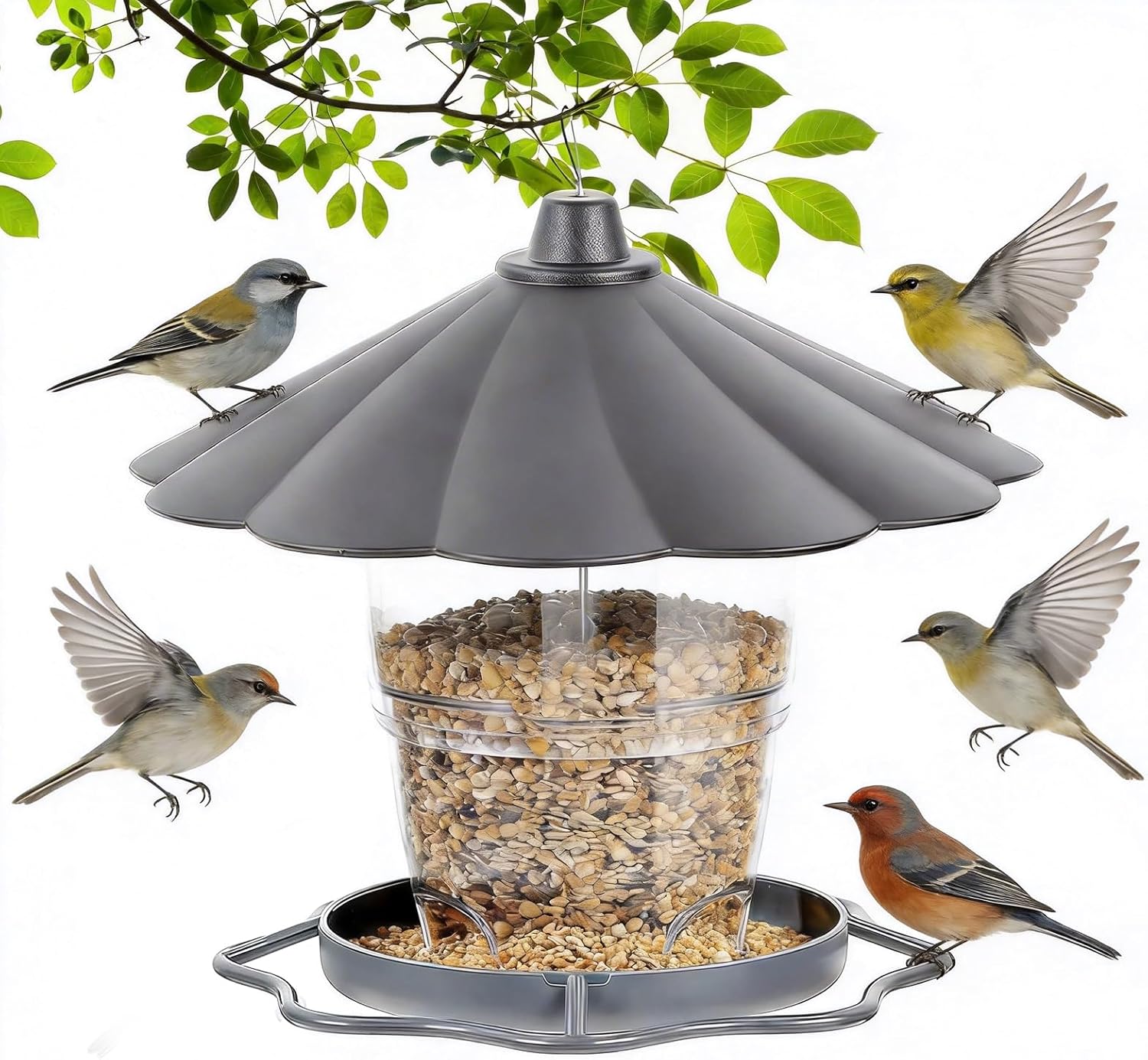 FuYelng Colgante Comedero Pajaros Exterior, 1000 ml Gran Capacidad Comederos para Pajaros Impermeable Plegable, para Jardín Balcón Antepecho de Ventana Ideal para Regalar (Gris)