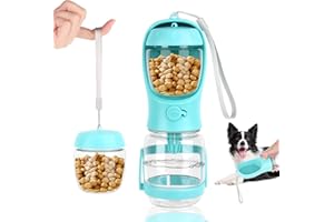 VFANDV Borraccia per Cani Portatile, Borraccia per Cani da Viaggio, con Base Contro Fuoriuscite e Dispenser di Cibo, Ciotola Acqua Cane Antigoccia per l'Escursionismo e Il Trekking (Blu, 350ML)