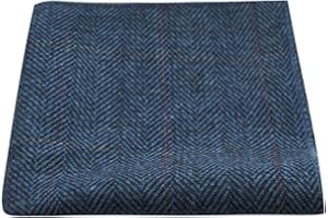 King & Priory Luxury Herringbone Denim Blue Tweed Pocket Square, Handkerchief