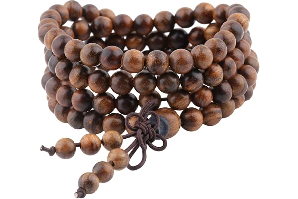 Shanxing - Chapelet mâlâ de bouddhistes tibétains à 108 perles en bois naturel - Pour méditation
