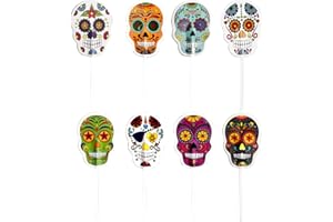 dekora 16 Cake Topper Halloween teschi messicani – Decorazioni per Cupcake, Muffin e Torte – Teschi Colorati in Stile Día de los Muertos – Festa Halloween