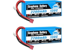 YOWOO POWER Yowoo 2S LiPo batteria 2200mAh 7,4V 130C 2S RC Grafene Batteria con connettore Deans T spina per FPV Racing UAV Drone Veicolo a quattro assi elicottero RC Nave RC Veicolo RC Modells (2 Batteria)