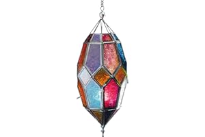PURITY STYLE Moroccan Style Hanging Glass Tealight Lantern (Large Multi)