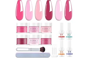 EODCI Set Dip Powder Poudre, 6 Couleurs Lot de Poudre Acrylique pour Ongles avec Dipping Powder French Nails Kit Rose Dip Pulver Nagel Kit mit Aktivator Basis/Decklack French Manicure Set