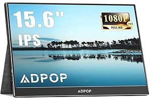 ADPOP Tragbarer Monitor 15.6'' FHD 1080P IPS Portable Monitor USB-C HDMI Gaming Travel Monitor, Externer Zweiter Bildschirm Extender mit Smart Cover&Lautsprecher für Laptop/Phone/PS4/Xbox/Switch
