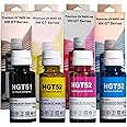 True Tone Refill Ink for HP (GT51 & GT52) 115, 315, 310, 319, 410, 415, 419, 5810, 5820, 5821 (It's Cap Automatically Fill/Shut) 1 Black Bottle in 90 ml and 3 Color 70 ml Bottles