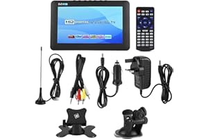 Hopcd Portable Car Digital TV, 7"/9"/10" 1080P Portable Digtal Televisions with Freeview for Analog/Digtial TV/ATV, Multimedia TV Player for Campers/Caravans(Black 7)