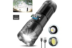 Fwiull Taschenlampe mit 50000 Lumen, Superhelle LED Taschenlampe mit COB Arbeitslicht, Leistungsstarke Taschenlampe Handliche Taschenlampe LED Wiederaufladbar für Notfälle, Camping, Wandern
