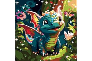 AIRDEA BéBé Dragon Peinture par Numéros Adultes débutants, Acrylique Peinture Numero Adulte sur Toile, Kit de Peinture à l'huile sur Toile Bricolage avec pinceaux 35X35CM