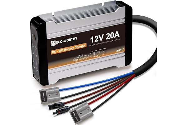 ECO-WORTHY 12 V 20 A DC till DC MPPT batteriladdare ombord för litiumbatterier, GEL med flera stegs laddning, solpanel och ge