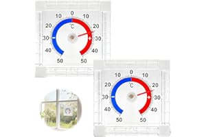 TNSLAND 2er-Pack Fensterthermometer Aussen, + - 50°C Außenthermometer Fenster Selbstklebend,Kühlschrankthermometer, Wetterfestes Außen Analog für Garten, Geeignet für Indoor Outdoor Temperatur