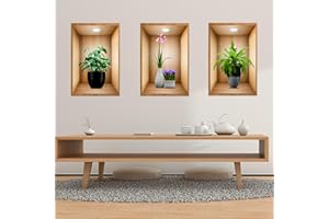 WMYYLX 3 sztuki naklejek na ścianę 3D, wazony, tatuaż ścienny do salonu, zielonej rośliny, naklejki ścienne, "zrób to sam", winylowe naklejki ścienne, samoprzylepne, do salonu, sypialni, kuchni, biura (30 x