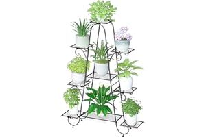 unho Porte Plante Fer Forgé, Étagère Plante avec 9 Tablettes, Support Pot de Fleurs Noir, Convient pour Maison Balcon Jardin Terrasse, Charge Max 50kg - 121.5x88x22cm