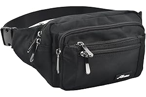 PTJJXA Torba nerka nerka, czarna, duża, outdoorowa saszetka biodrowa dla mężczyzn z ochroną przed deszczem, uniseks, nylonowa, z 5 pojedynczymi przegródkami, regulowany pasek, torba biodrowa na podróż,