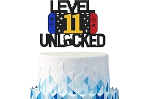 Tortendeko Junge 11 Videospiel Torten Deko Doppelseitiges Glitzerpapier LEVEL 11 UNLOCKED Happy Birthday Cake Topper für Geburtstag Deko 11