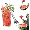 ECVV 2-in-1 Watermelon Slicer Cutter, Fork Slicer, Summer Cutting Artifact, Stainless Steel Fruit Forks Knife for Family Parties Camping, Silver, LC-FSLICER01