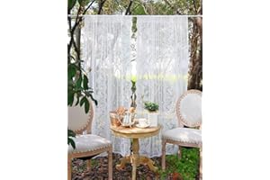 Devola Tende in Pizzo Bianche Tenda Trasparente Fiori Tende da Cucina Stile Casa di Campagna Tende a Pannello Lunghe Balcone Porta Finestra Tende per Soggiorno H x L 100 x 70 cm 1 Pezzo