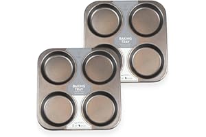 Caribou Living Yorkshire Pudding Large 4 Hole Tray Non Stick Carbon Steel Grey Tin Baking Tart Bun Sunday Roast Big Yorkshire Puddings - 2 Trays