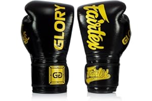 Fairtex Boxhandschuhe X Glory - Schwarz - Boxhandschuhe für Kickboxen Sparring Muay Thai aus Leder - Handgefertigt in Thailand - Offizielle Glory Kickboxing Boxhandschuhe