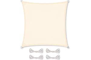 CelinaSun Sonnensegel inkl Befestigungsseile Premium PES wasserabweisend imprägniert Quadrat 4 x 4 m Creme weiß