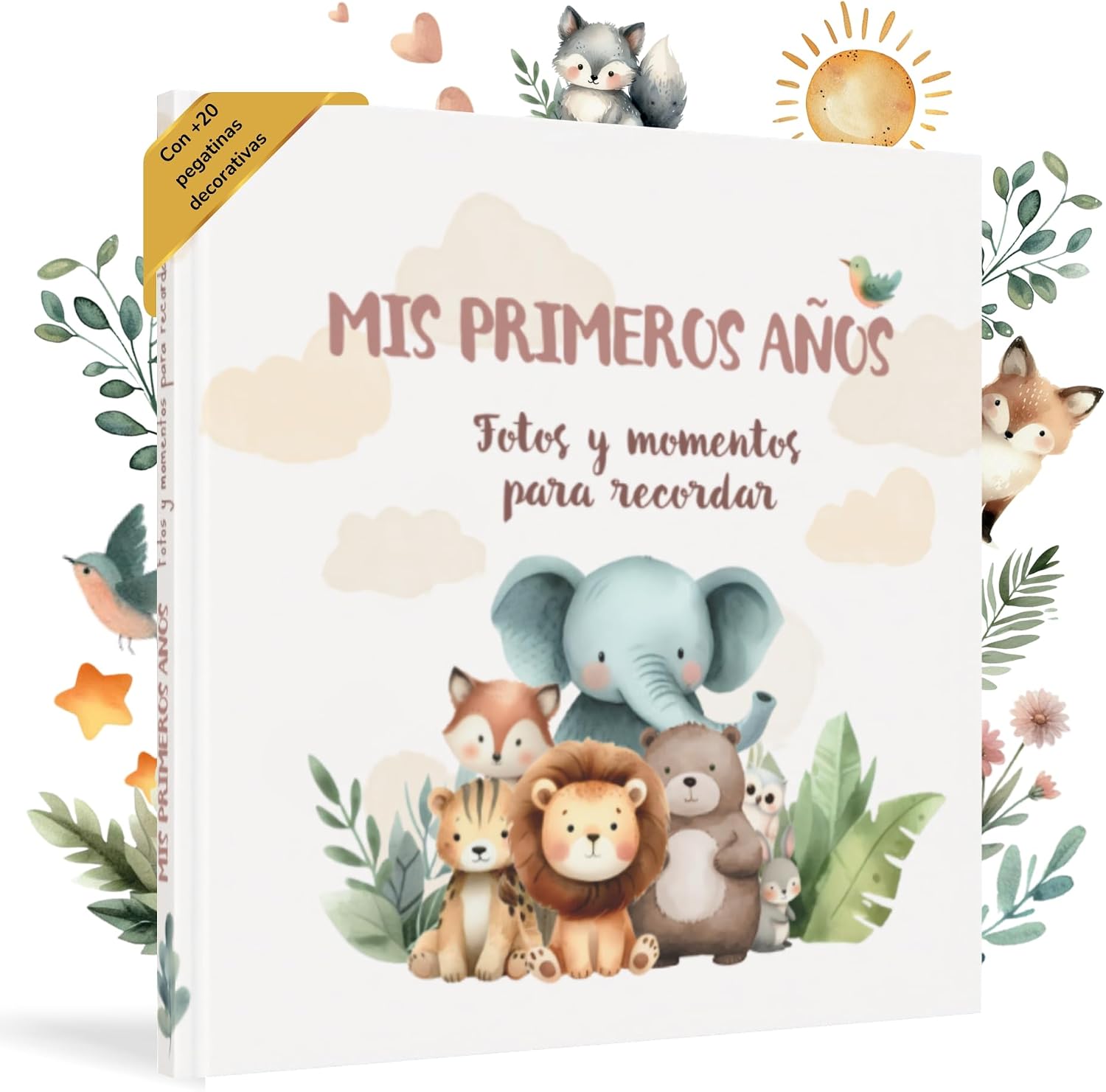 HUBORNS – Libro de nacimiento y recuerdos del bebé hasta los 5 años, álbum de fotos y diario infantil, regalo original para recién nacidos, baby shower y padres primerizos (Amigos, Español)