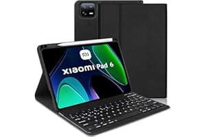 TENGWUDZ Funda con Teclado para Xiaomi Pad 6/6 Pro 2023, Teclado Español Ñ Bluetooth Bluetooth Magnético Desmontable para Xiaomi Pad 6/6 Pro 11 Pulgadas con Ranura de Lápiz, Negro