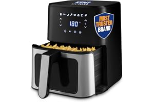 KENT Digital Air Fryer 5L | 1400W | Bake, Grill & Roast | Up to 80% Less Oil Usage | 8 Preset Menu | Rapid Heat Circulation | Digital Display & Touch Control Panel | Glass Window with in built Light