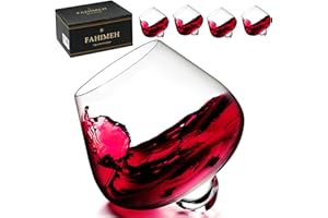 FAHIMEH Vasos de Whisky, Ron, Coñac, vino, cristal giratorio, sin vástago, degustación, cristal inclinado, licor brandy, cócteles, vaso Grappa personalizado regalo juego de 4 unidades de 200 ml