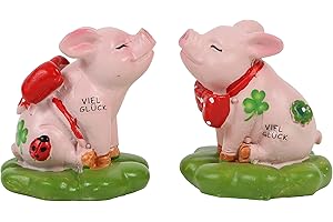 OSMA WERM GMBH 2 Glücksschweinchen mit Kleeblatt und Glückspilz - kleiner Glücksbringer zum Geburtstag, Weihnachten, Silvester, Neujahr, Prüfung - Glücksboten