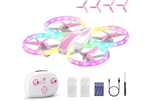 Dacene Drone per Bambini con 5 Modalità di Luci LED, Mini Droni Telecomandati RC Quadricottero per Principianti, Mantenimento dell'altitudine/360 Flip/3 Velocità, Giochi Regalo Bambina 8+ Anni (Rosa)