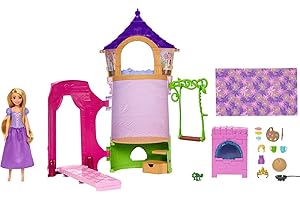 MATTEL Disney Princess Toys, Rapunzel Posable Doll and Tower Playset with 360 Play, 6 Play Areas and 15 Accessories, Inspired by the Disney Movie, HMV99