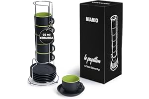 MIAMIO - 6 x 75 ml Espresso Tazzina da caffè - Sei Tazzine Impilabili - Set di Tazze da Caffè, Ceramica - Le Papillon Collezione (Verde)
