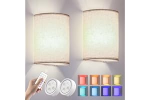 AANYHOH Aplique de Pared a Pilas Interior, USB Recargable Lámpara de Pared LED con mando a distancia, 16 Colors RGB lámpara de Pared Batería Sin Cable, para Dormitorio Salón Pasillo Escalera, 2 Piezas