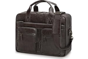 RAINSMORE messenger bags for men Vintage briefcase PU Leather laptop bag 15.6 Inch satchel bag for Work Business Office College Trip School