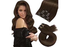 Moresoo Human Hair Clip in Hair Extensions Dark Brown Hair Extensions Clip in Double Weft 16 Inch Clip in Extensions Real Hair 7 Pieces/120g #4