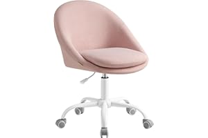 SONGMICS Chaise de Bureau, Fauteuil Pivotant en Tissu Coton-Lin, Siège Confort, Rembourrage en Mousse, Réglable en Hauteur, pour Bureau, Chambre, Rose Bonbon OBG020P01