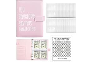 Jenrisben 100 Envelopes Saving Challenge UK Money Saving Wallet 100 Envelope Challenge Binder Money Saving Challenge Savings Book Budget Binder with Label Stickers for School, Home, Office (Pink)