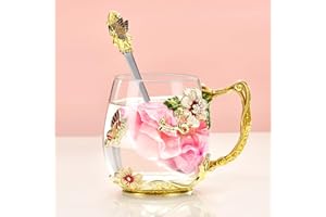 Wisolt Prezenty urodzinowe dla kobiet nauczycieli prezenty świąteczne kwiat szkło filiżanka do herbaty prezenty dla mamy żony jej przyjaciółki rocznica walentynki Boże Narodzenie prezenty na Dzień